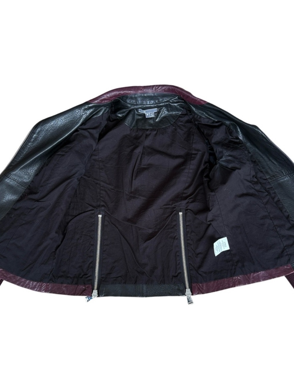 VINCE Lambskin Leather Two Tone Moto Jacket Black Burgundy Women’s Size M EUC - Picture 14 of 14